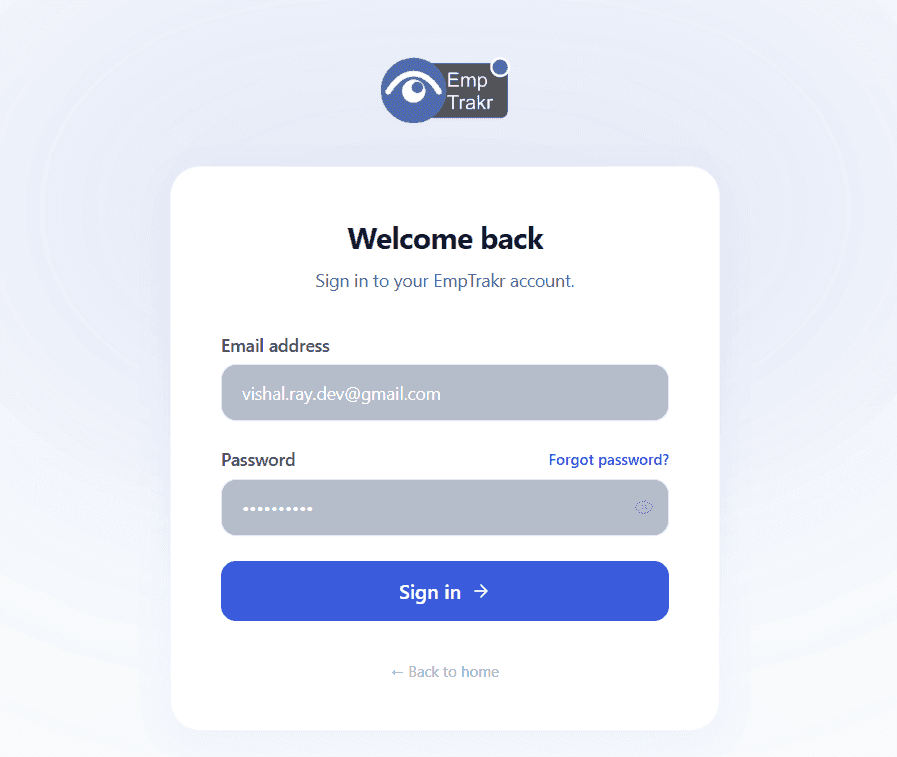 Log in with the admin email